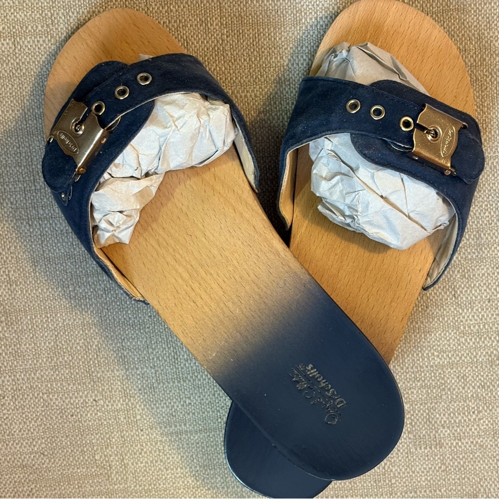 Original Dr school’s Women's Blue Suede Slide Sandals